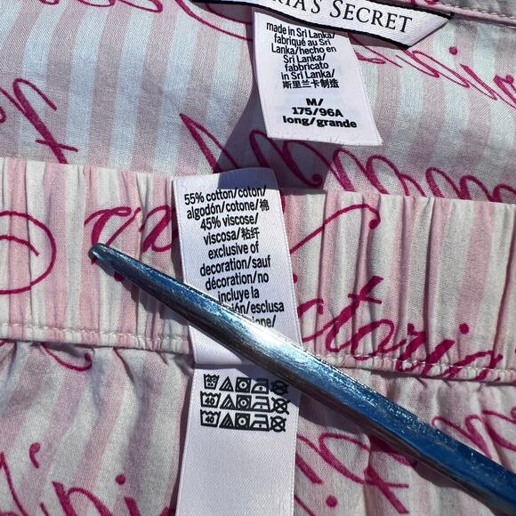 Victoria's Secret Pajama Matching Set Heritage Cotton Striped Pink Logo Coquette - Picture 9 of 9